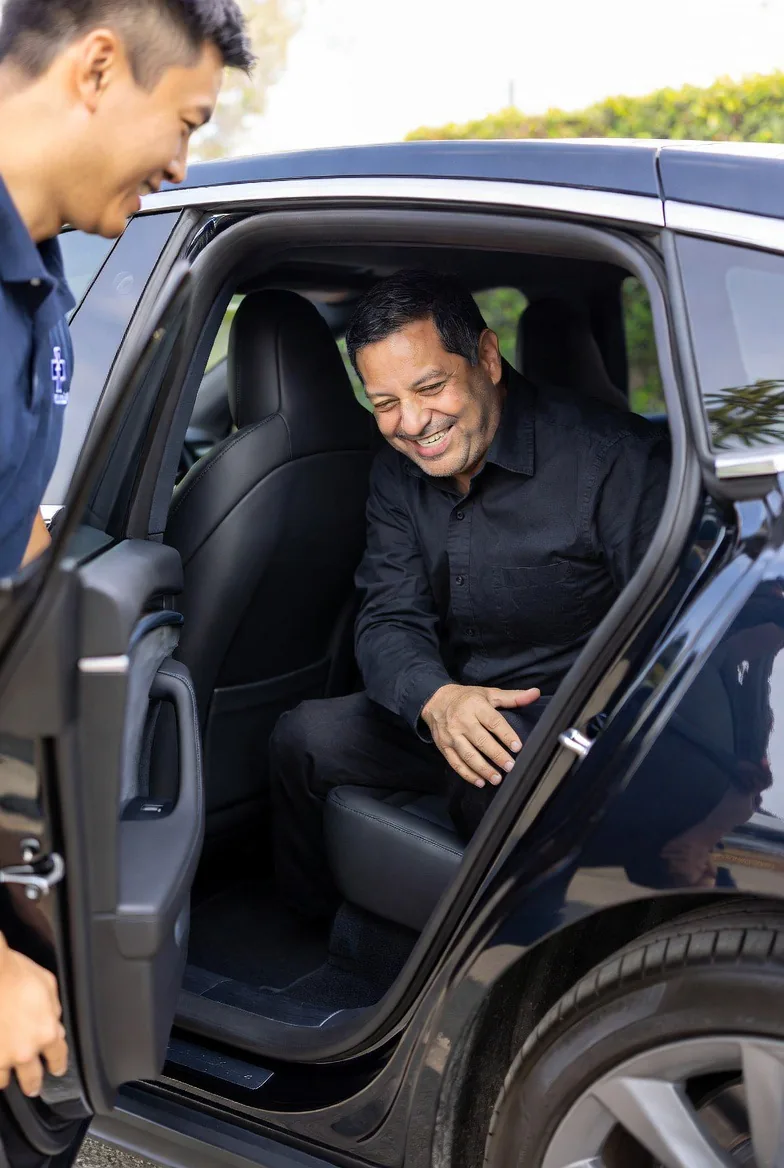 Patient riding comfortably in Priority Care Transport vehicle